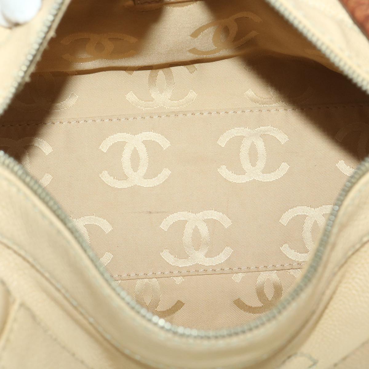 CHANEL Shoulder Bag Caviar Skin Beige CC am3924