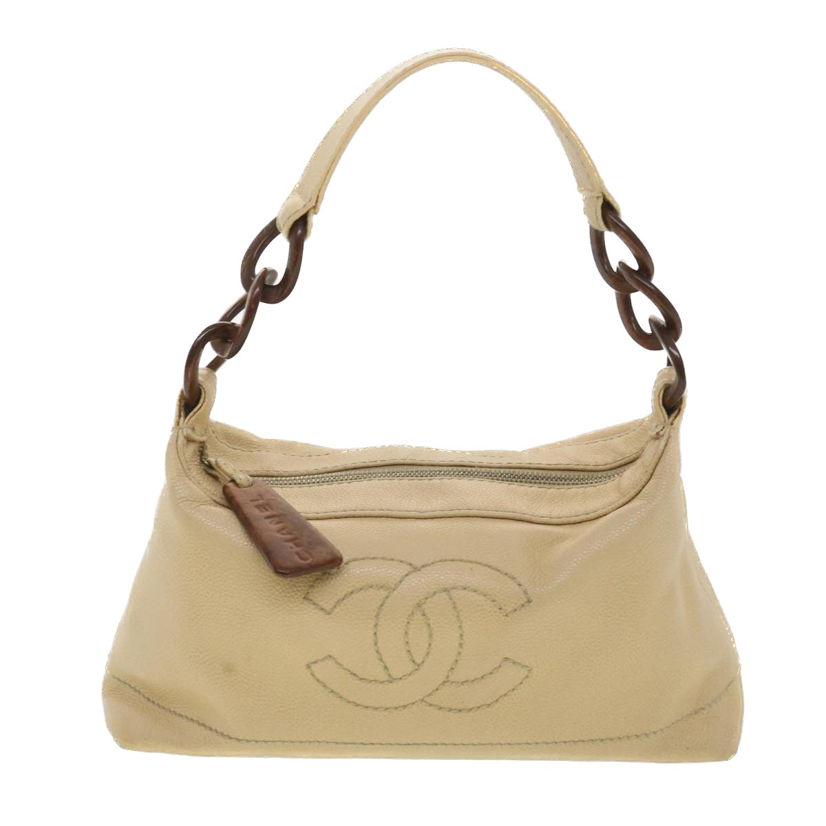 CHANEL Shoulder Bag Caviar Skin Beige CC am3924