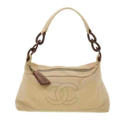 CHANEL Shoulder Bag Caviar Skin Beige CC am3924