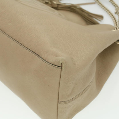 GUCCI Chain Soho Shoulder Bag Leather Beige