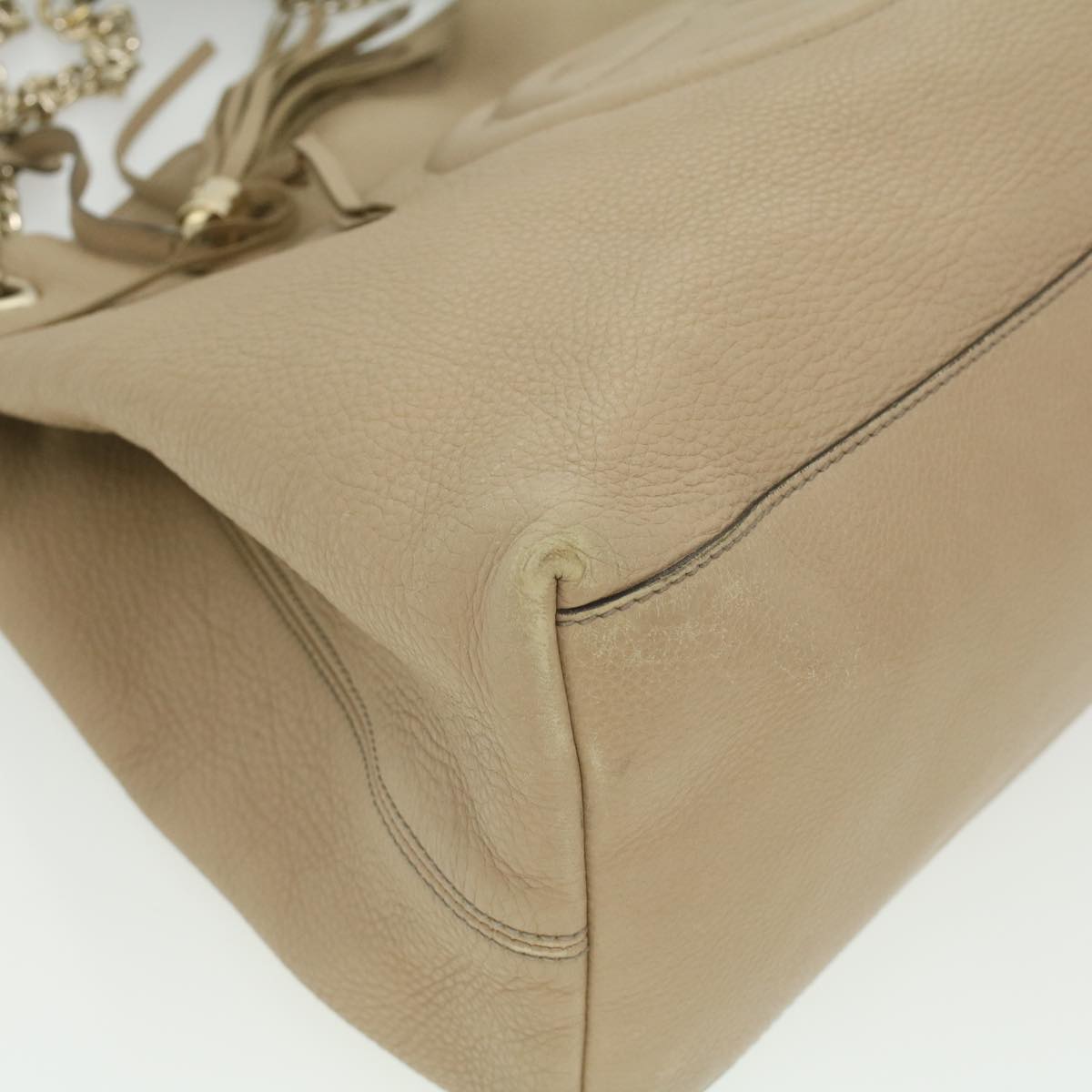 GUCCI Chain Soho Shoulder Bag Leather Beige
