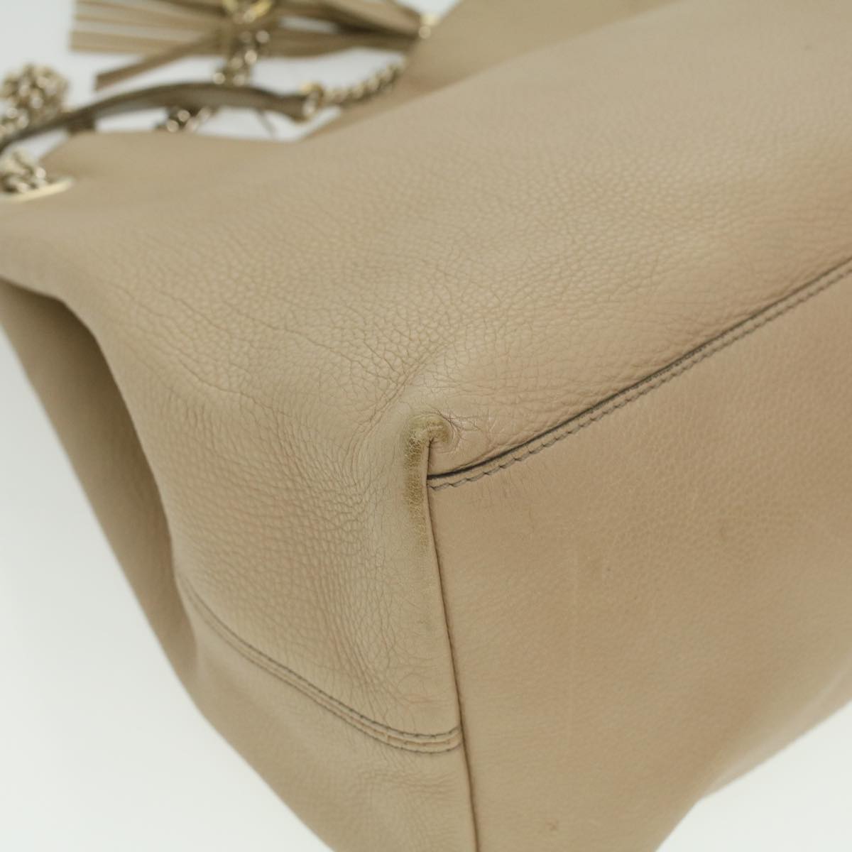 GUCCI Chain Soho Shoulder Bag Leather Beige