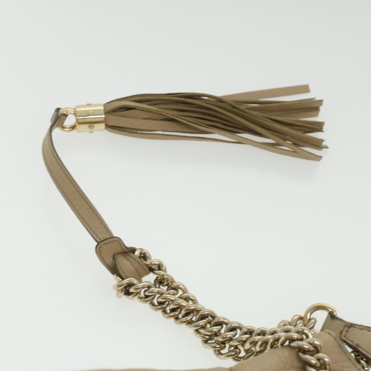 GUCCI Chain Soho Shoulder Bag Leather Beige