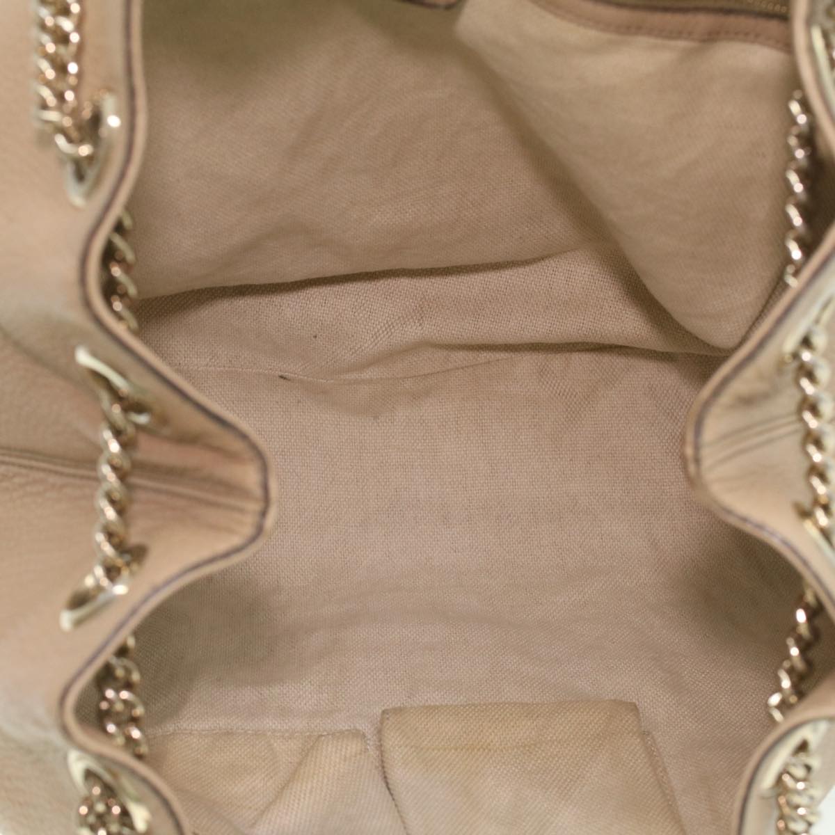 GUCCI Chain Soho Shoulder Bag Leather Beige