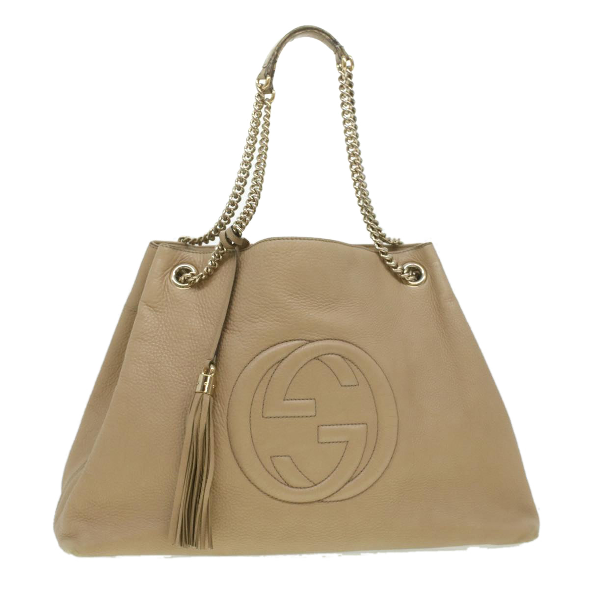 GUCCI Chain Soho Shoulder Bag Leather Beige