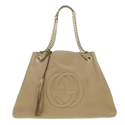GUCCI Chain Soho Shoulder Bag Leather Beige