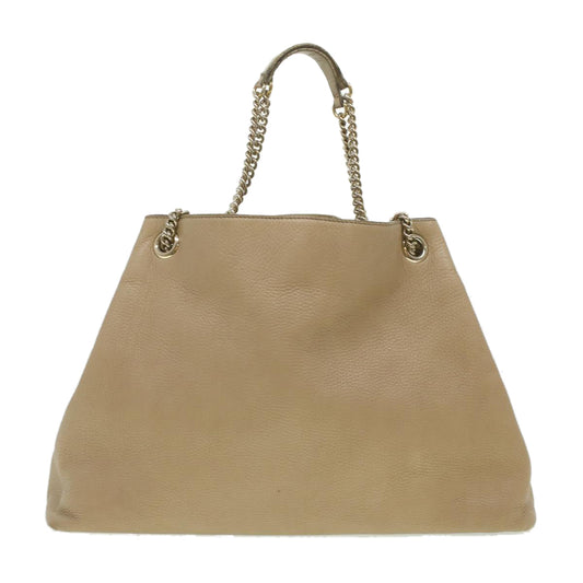 GUCCI Chain Soho Shoulder Bag Leather Beige