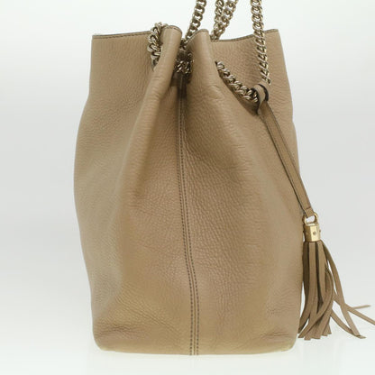GUCCI Chain Soho Shoulder Bag Leather Beige