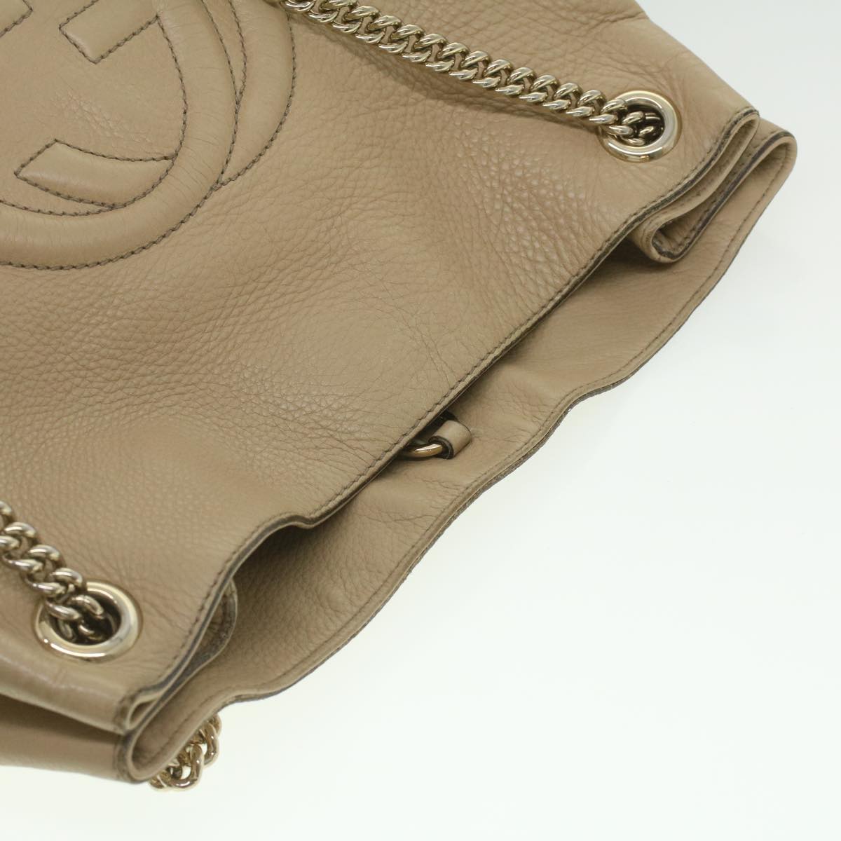 GUCCI Chain Soho Shoulder Bag Leather Beige
