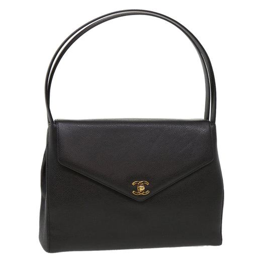 CHANEL Shoulder Bag Caviar Skin Black CC am4067