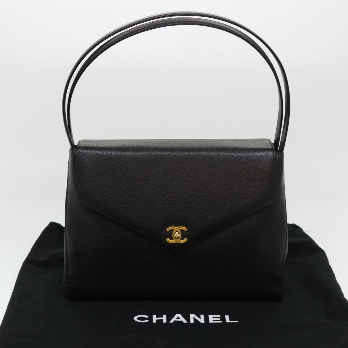 CHANEL Shoulder Bag Caviar Skin Black CC am4067