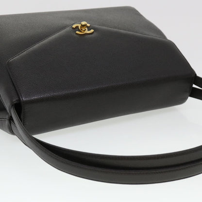 CHANEL Shoulder Bag Caviar Skin Black CC am4067