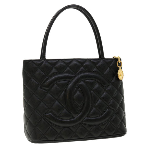 CHANEL Tote Bag Caviar Skin Black CC am4270A