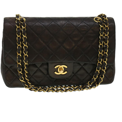 CHANEL Matelasse Turn Lock Chain Shoulder Bag Lamb Skin Black CC am4540
