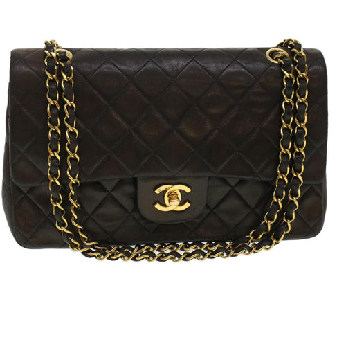 CHANEL Matelasse Turn Lock Chain Shoulder Bag Lamb Skin Black CC am4540