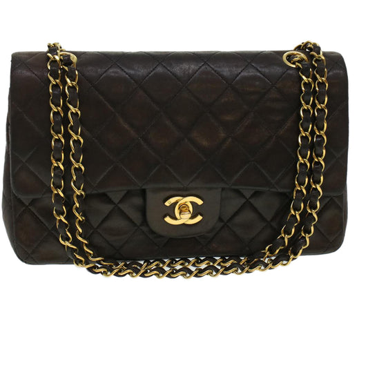 CHANEL Matelasse Turn Lock Chain Shoulder Bag Lamb Skin Black CC am4540