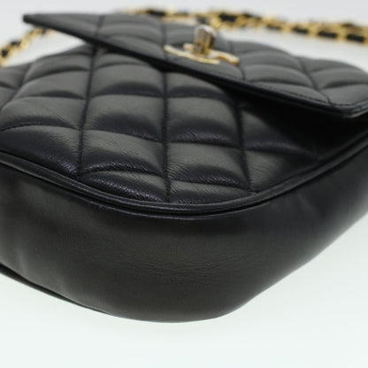 CHANEL Matelasse Turn Lock Chain Shoulder Bag Lamb Skin Black CC am4542