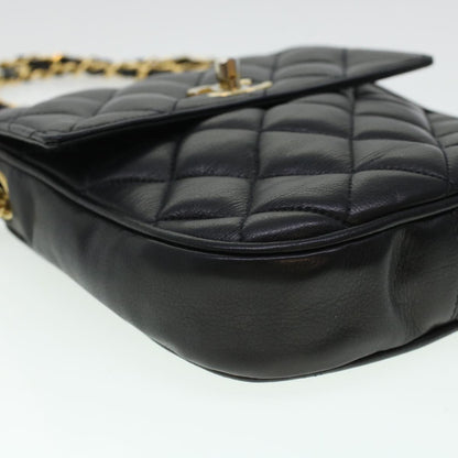 CHANEL Matelasse Turn Lock Chain Shoulder Bag Lamb Skin Black CC am4542