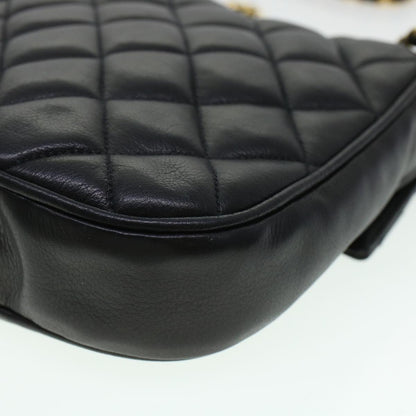 CHANEL Matelasse Turn Lock Chain Shoulder Bag Lamb Skin Black CC am4542