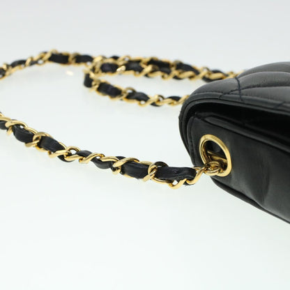 CHANEL Matelasse Turn Lock Chain Shoulder Bag Lamb Skin Black CC am4542
