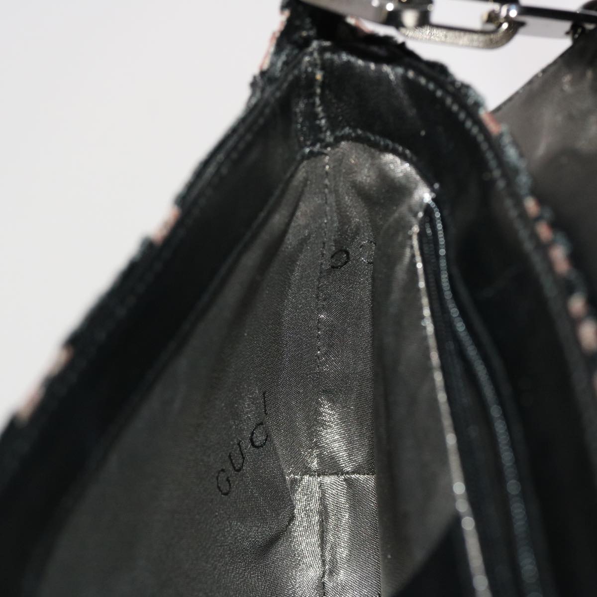 GUCCI Chain Shoulder Bag Velor Black