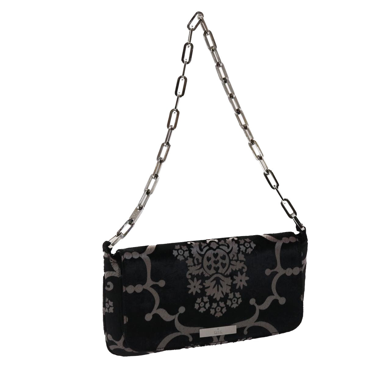GUCCI Chain Shoulder Bag Velor Black