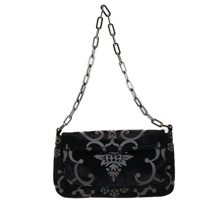 GUCCI Chain Shoulder Bag Velor Black