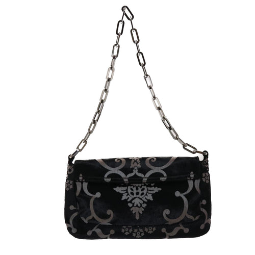 GUCCI Chain Shoulder Bag Velor Black