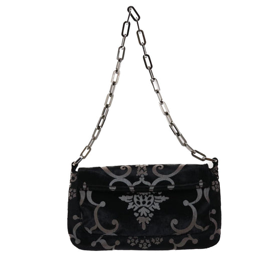 GUCCI Chain Shoulder Bag Velor Black