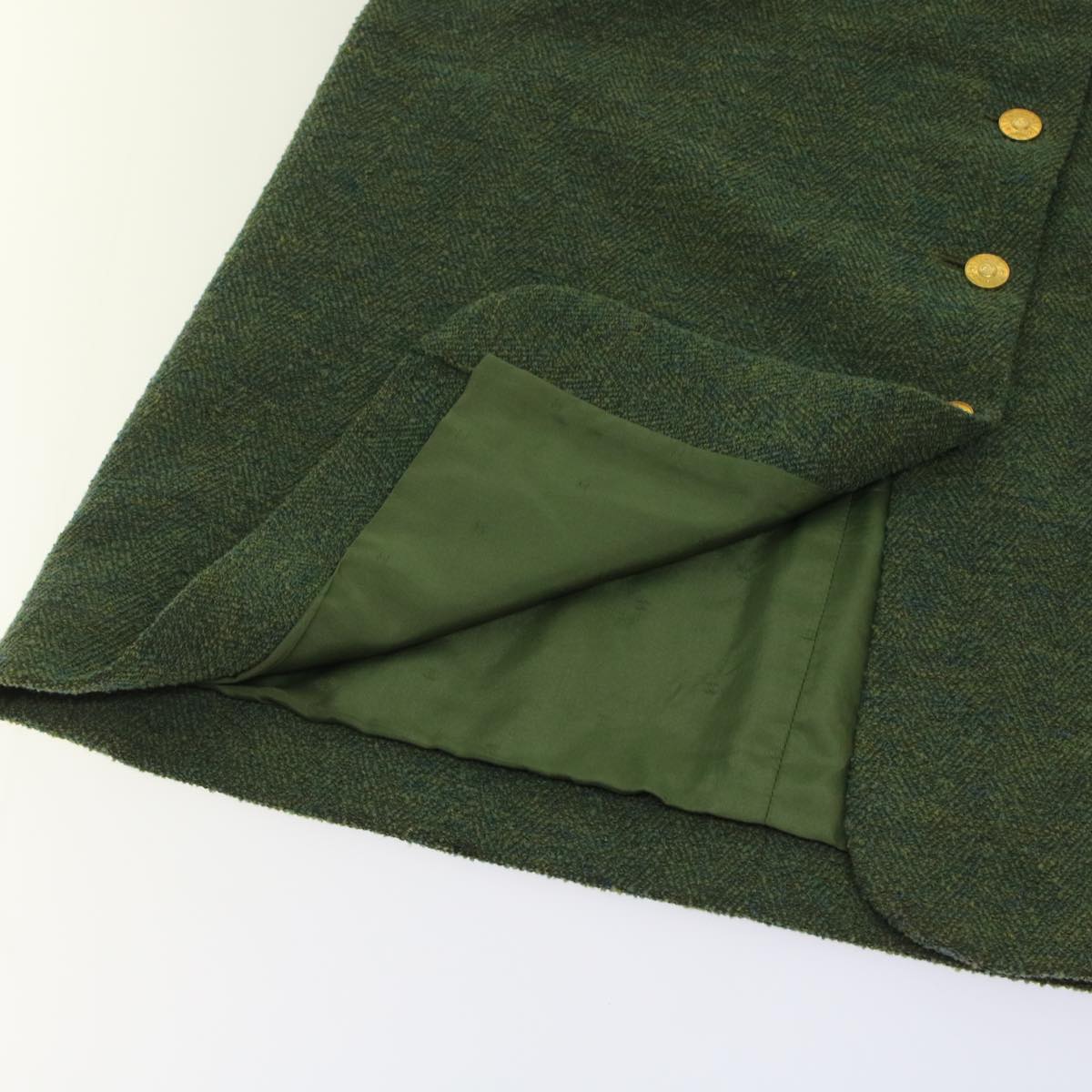CHANEL Skirt Wool Green CC am4825