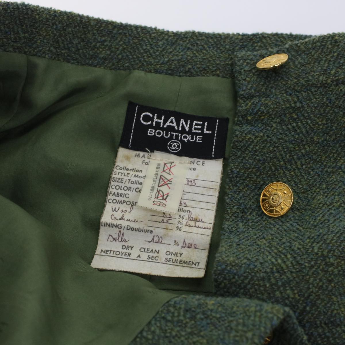CHANEL Skirt Wool Green CC am4825