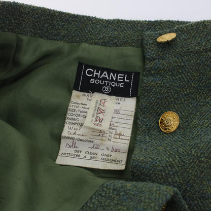 CHANEL Skirt Wool Green CC am4825