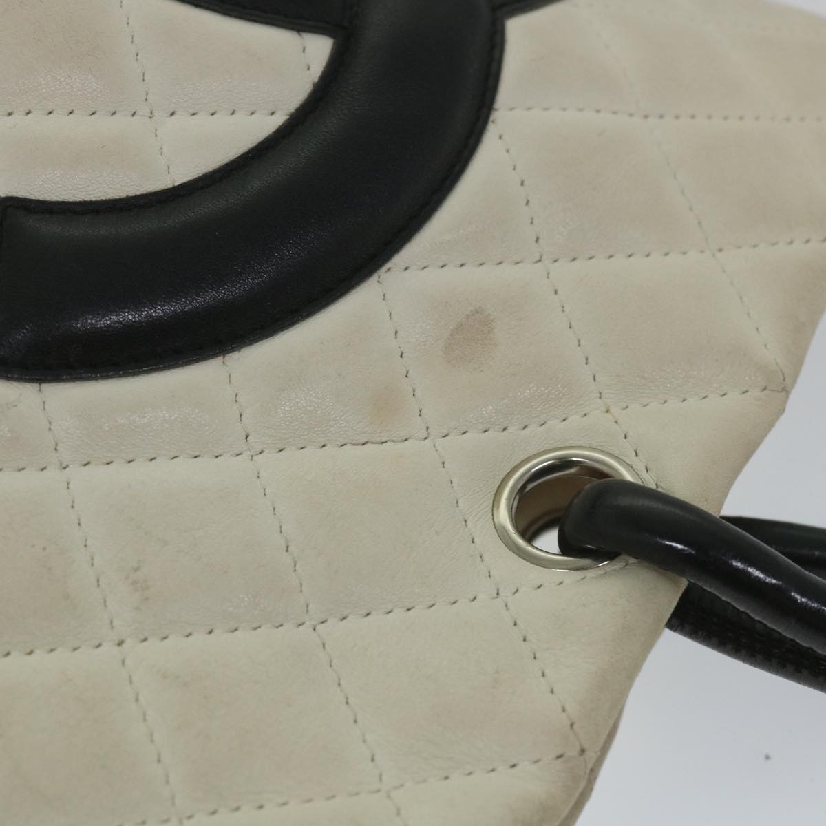 CHANEL Cambon Line Tote Bag Leather White CC am5180