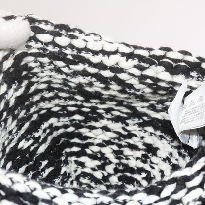 CHANEL COCO Mark Knitted Fabrics Hat Wool Black White CC am5382
