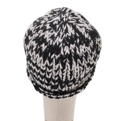 CHANEL COCO Mark Knitted Fabrics Hat Wool Black White CC am5382