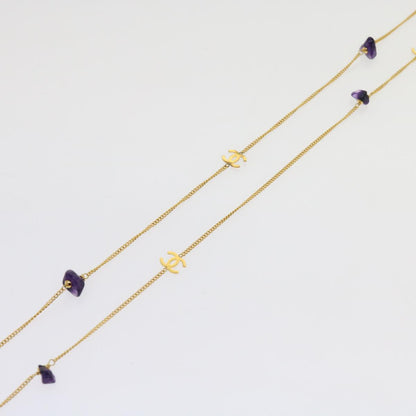 CHANEL COCO Mark Stone Necklace Gold CC am5561