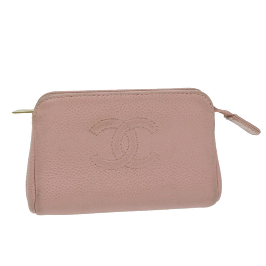 CHANEL Cosmetic Pouch Caviar Skin Pink CC am5668