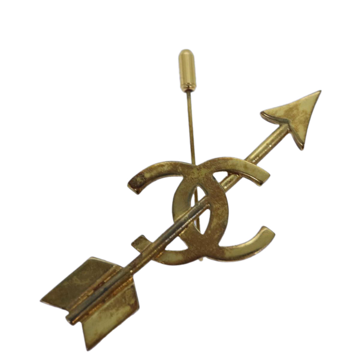 CHANEL arrow Brooch metal Gold CC am6488