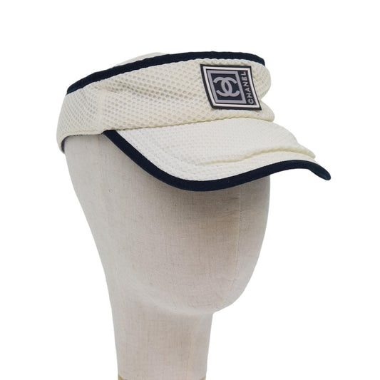 CHANEL Sports Sun Visor Cotton White Silver CC am6754