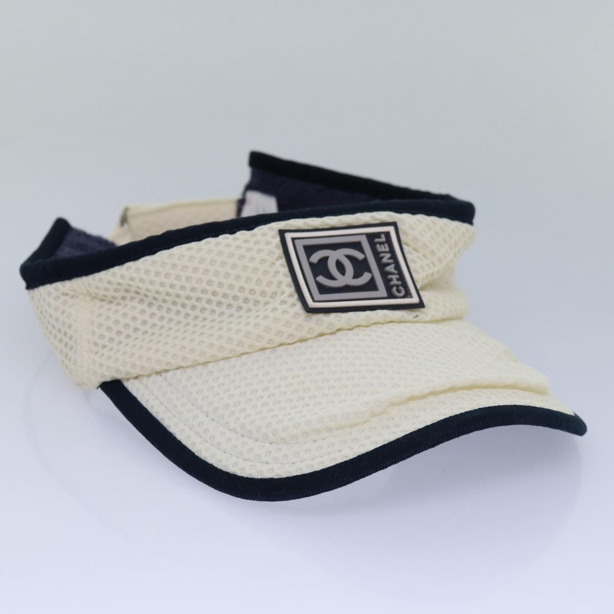 CHANEL Sports Sun Visor Cotton White Silver CC am6754