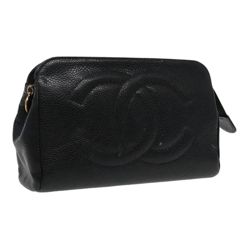 CHANEL COCO Mark Pouch Caviar Skin Black Gold CC am7049