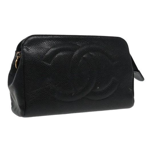 CHANEL COCO Mark Pouch Caviar Skin Black Gold CC am7049