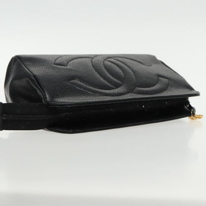 CHANEL COCO Mark Pouch Caviar Skin Black Gold CC am7049