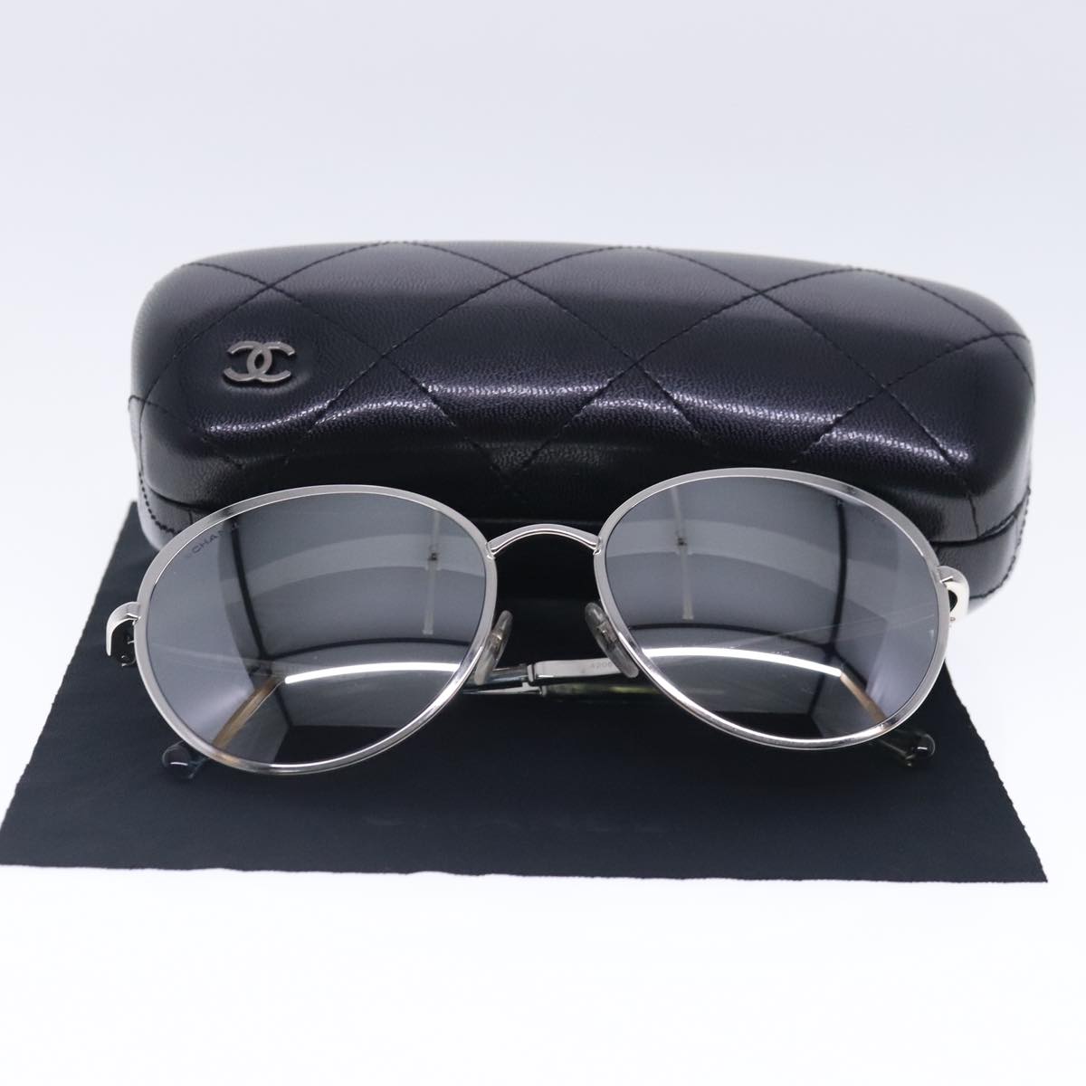 CHANEL Sunglasses metal Silver CC am7050