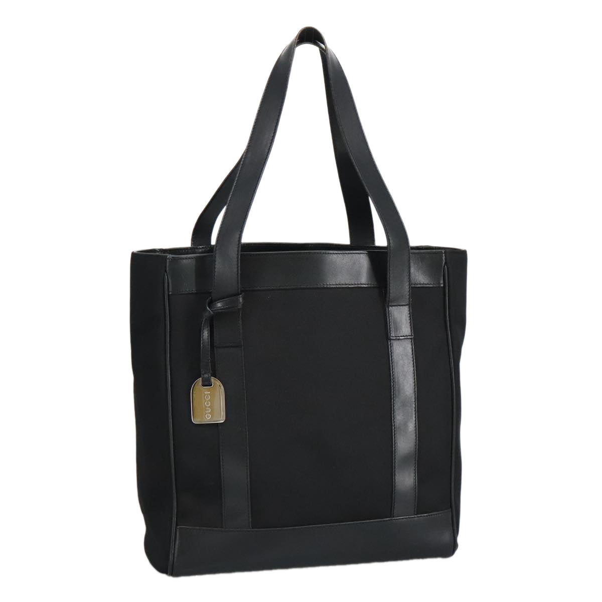 GUCCI Tote Bag Nylon Leather Black Silver 002 1705 0405  am7109