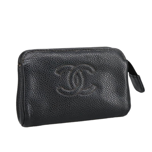 CHANEL COCO Mark Pouch Caviar Skin Black Gold CC am7126