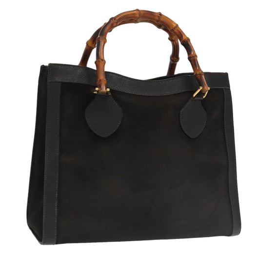 GUCCI Bamboo Hand Bag Suede Leather Black Gold 002 1095 0260  am7190