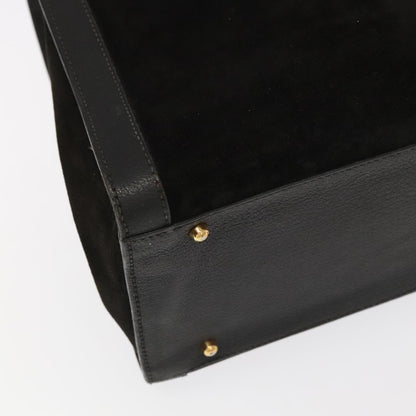 GUCCI Bamboo Hand Bag Suede Leather Black Gold 002 1095 0260  am7190