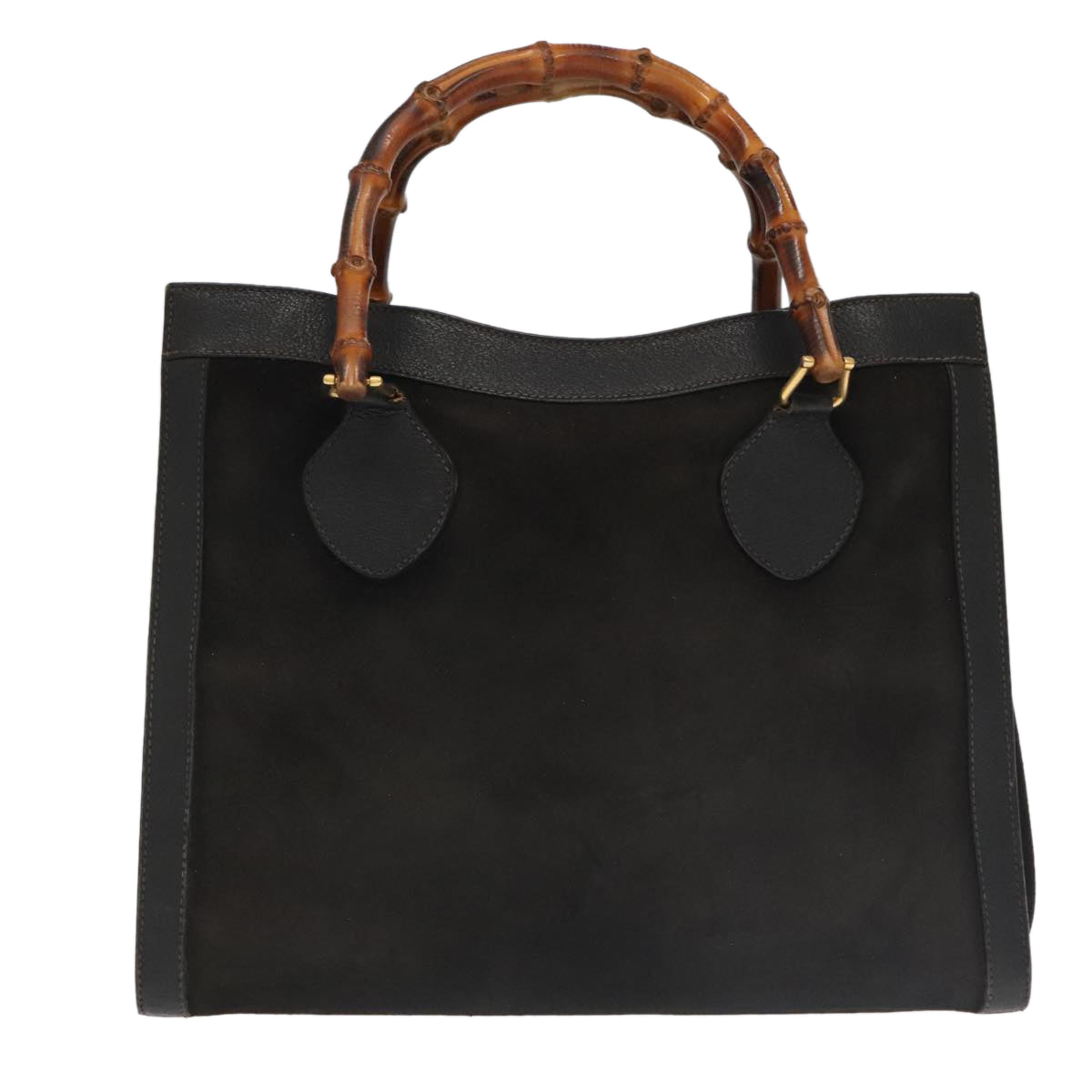 GUCCI Bamboo Hand Bag Suede Leather Black Gold 002 1095 0260  am7190