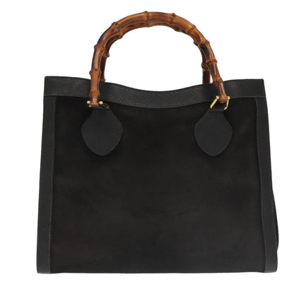 GUCCI Bamboo Hand Bag Suede Leather Black Gold 002 1095 0260  am7190